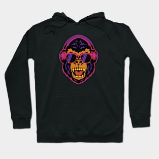 Retro Gorilla Face with Headphones & Sunglasses Hoodie